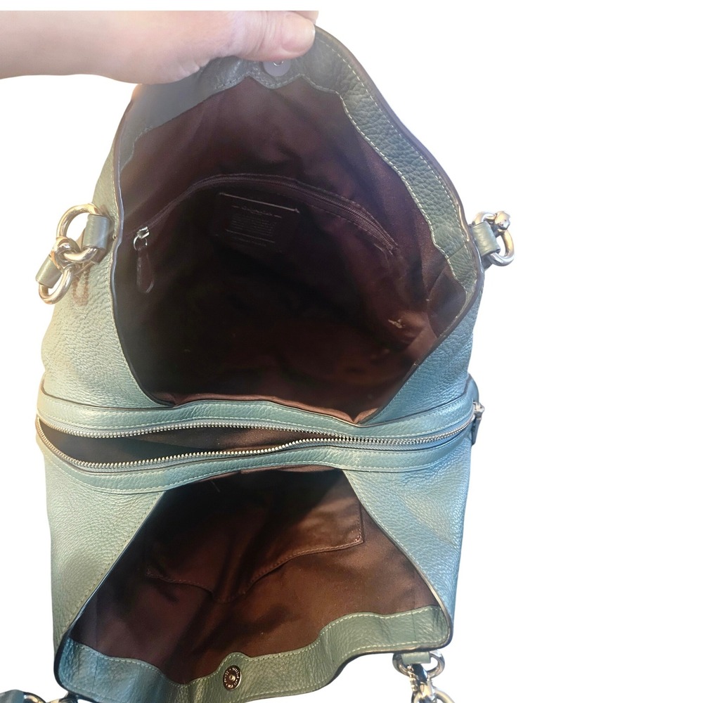 Coach Pebbled Leather Hobo Bag Teal Blue Shoulder Bag Triple Compartment - Picture 10 of 13